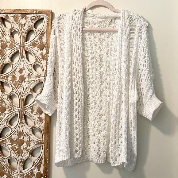 Moth x Anthropologie White Crochet Open Weave Dolman Cardigan Sweater - Picture 10 of 13